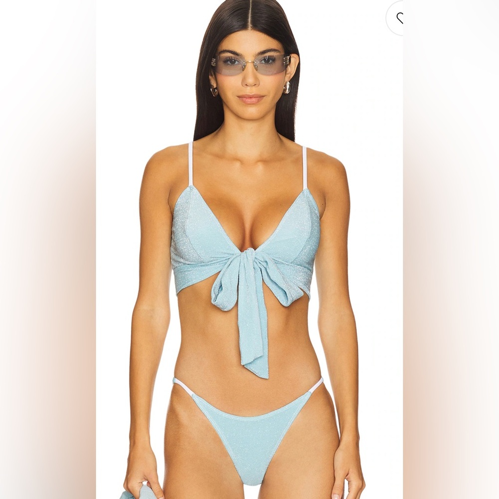 Free People Sydney Sparkly Sky Blue Tie-Front Bikini